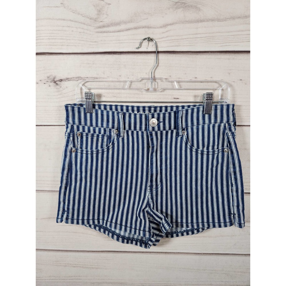 American Eagle Outfitters Women's Blue White Striped High‎ Rise Shorts Size 10